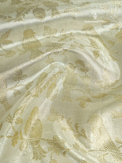 Beautiful Silver Colour Tissue Pure Kanjivaram Silk Saree (2G) Zari With Self Border