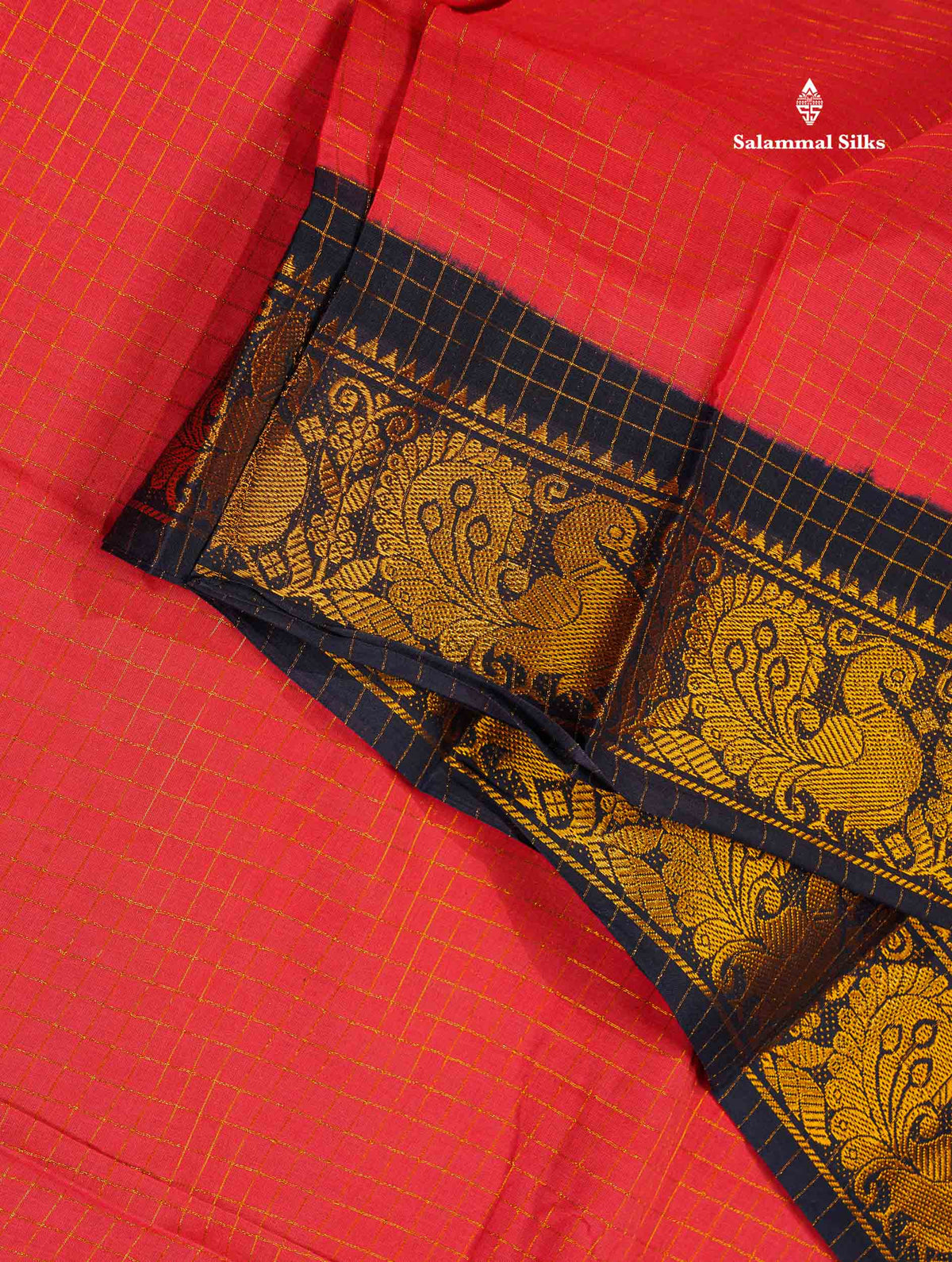 Sungudi Cotton Saree - Orange Colour Body Small Zari Checks With Baby Pink Border