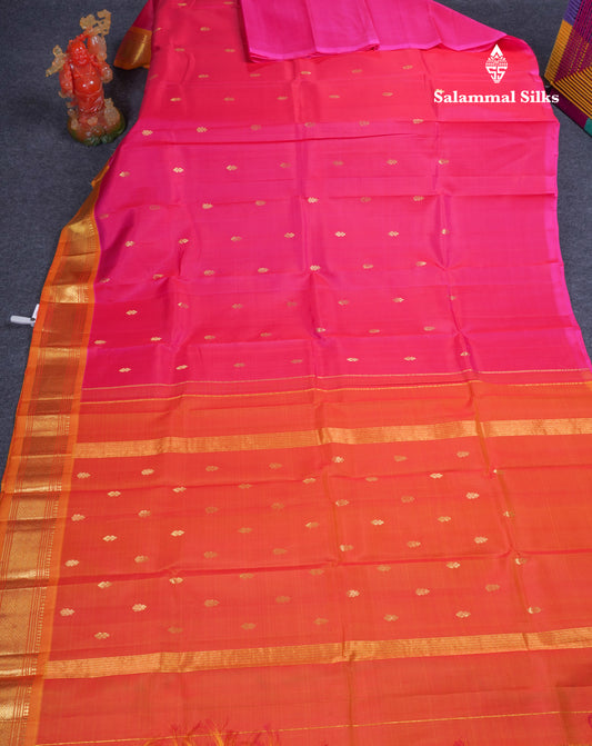Beautiful Pink Pure Kanjivaram Silk Saree With Contrast Mustard Yellow Traditional One Side Border
