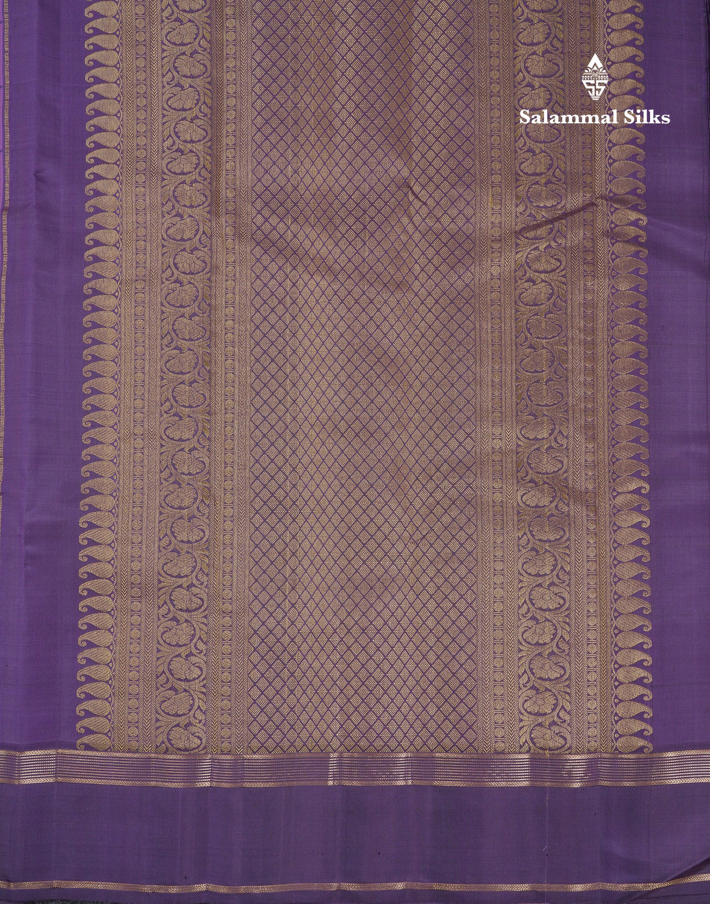 Beautiful Purple Checks With Peacock Butta Pure Kanjivaram Silk Saree With Contrast Violet Traditional Gap Border