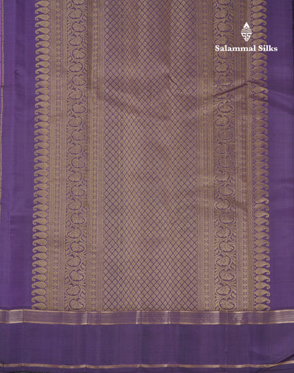 Beautiful Purple Checks With Peacock Butta Pure Kanjivaram Silk Saree With Contrast Violet Traditional Gap Border