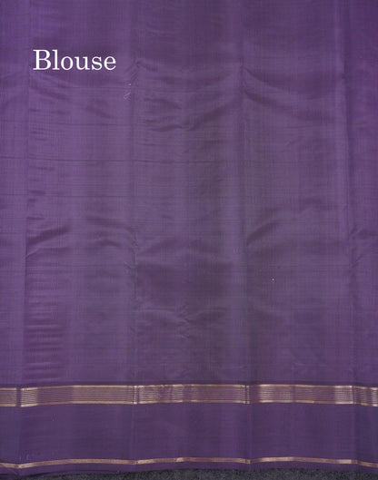 Beautiful Purple Checks With Peacock Butta Pure Kanjivaram Silk Saree With Contrast Violet Traditional Gap Border