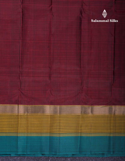 Beautiful Dark Maroon Pure Kanjivaram Silk Saree With Contrast Peacock Green Border