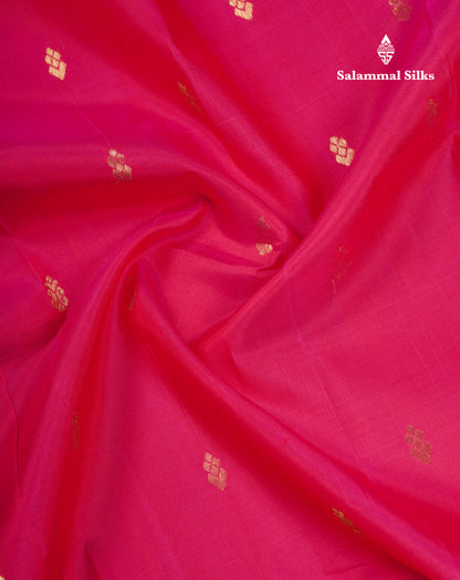 Beautiful Pink Pure Kanjivaram Silk Saree With Contrast Mustard Yellow Traditional One Side Border