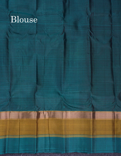Beautiful Dark Maroon Pure Kanjivaram Silk Saree With Contrast Peacock Green Border