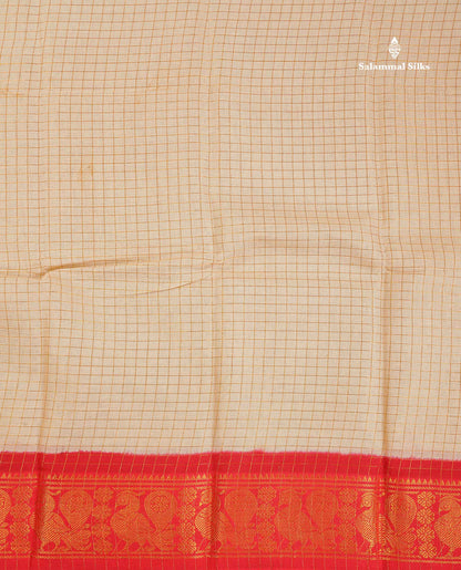 Sungudi Cotton Saree - Orange Colour Body Small Zari Checks With Baby Pink Border