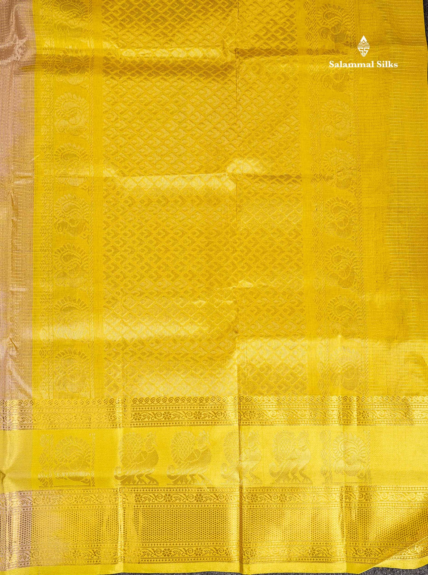 Pure Silk Cotton Saree - Sandal Small Checks With Butta Along With Contrast Lemon Yellow Traditional Evening Morning Border
