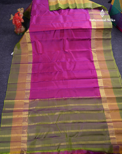 Beautiful Magenta Pure Kanjivaram Silk Saree With Contrast Light Green Border