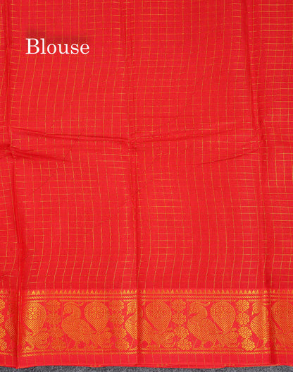 Sungudi Cotton Saree - Orange Colour Body Small Zari Checks With Baby Pink Border