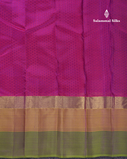 Beautiful Magenta Pure Kanjivaram Silk Saree With Contrast Light Green Border