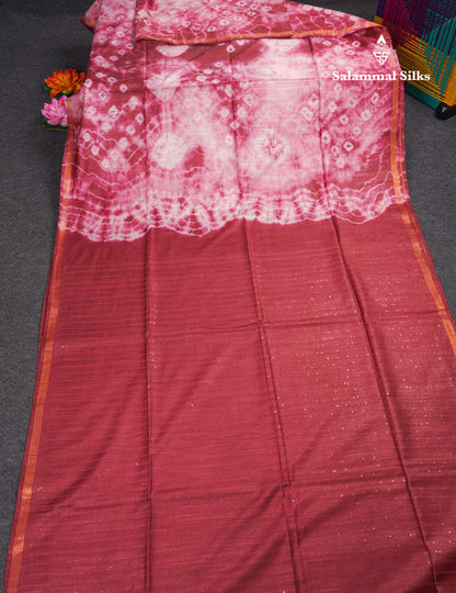 Beautiful Baby Pink Bandhani Fancy Saree With Contrast Maroon Blouse