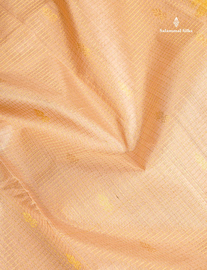 Pure Silk Cotton Saree - Sandal Small Checks With Butta Along With Contrast Lemon Yellow Traditional Evening Morning Border