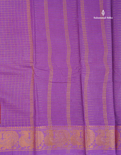 Sungudi Cotton Saree - Orange Colour Body Small Zari Checks With Baby Pink Border