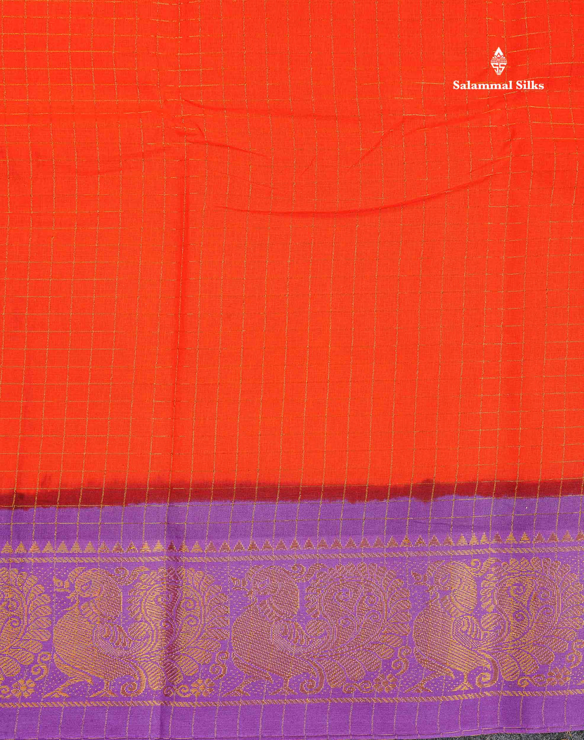 Sungudi Cotton Saree - Orange Colour Body Small Zari Checks With Baby Pink Border