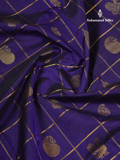 Beautiful Maroon Checks With Mango & Peacock Buttas Pure Silk Cotton Saree With Contrast Mustard Yellow Blouse