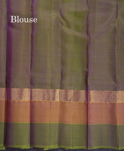 Beautiful Magenta Pure Kanjivaram Silk Saree With Contrast Light Green Border