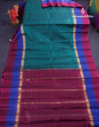 Beautiful Dark Maroon Pure Kanjivaram Silk Saree With Contrast Peacock Green Border