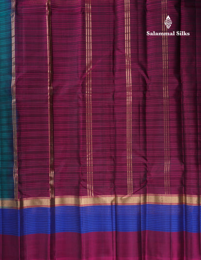Beautiful Dark Maroon Pure Kanjivaram Silk Saree With Contrast Peacock Green Border