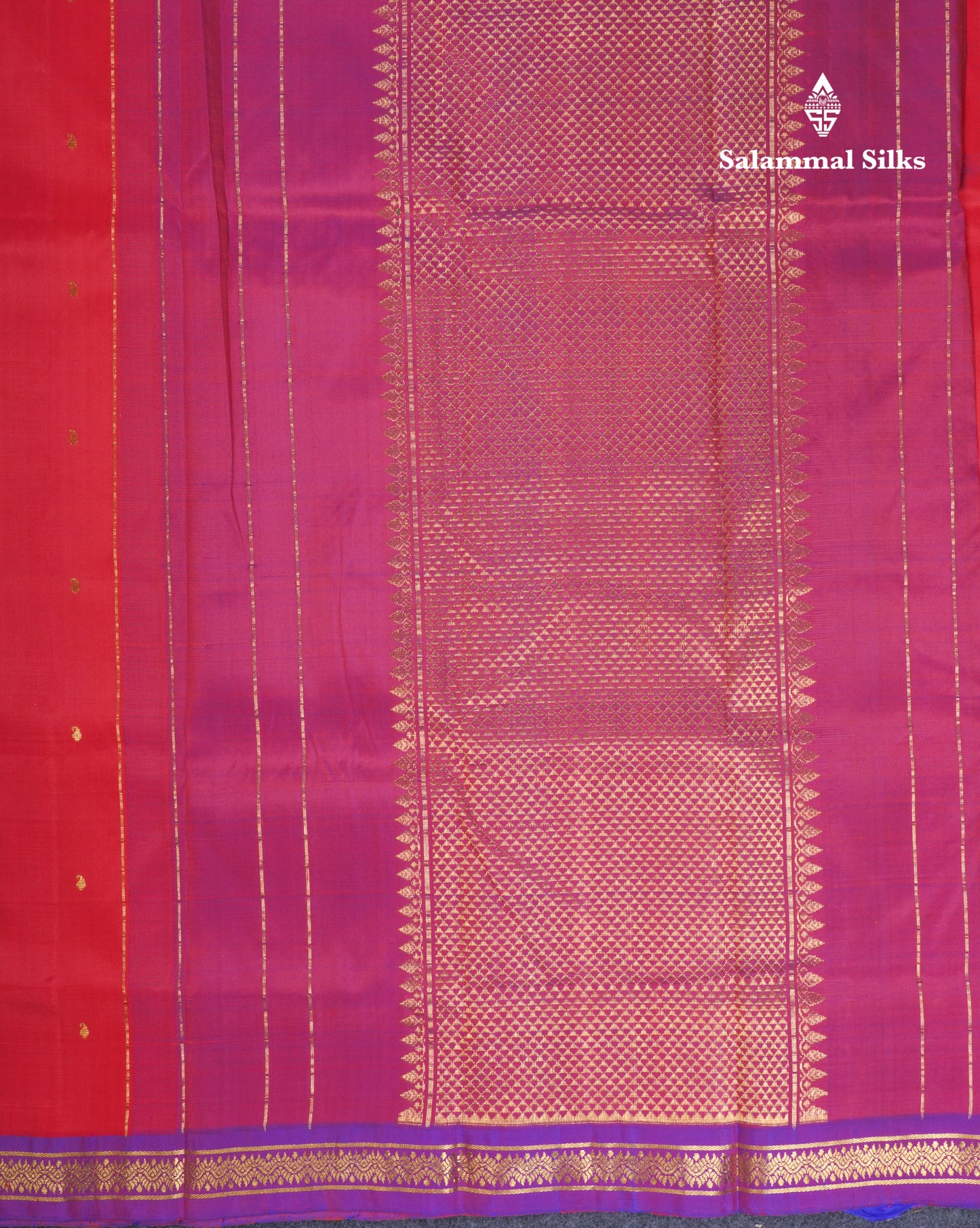 Beautiful Red Pure Kanjivaram Silk Saree With Dual Tone Violet Traditional Small Border