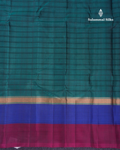Beautiful Dark Maroon Pure Kanjivaram Silk Saree With Contrast Peacock Green Border