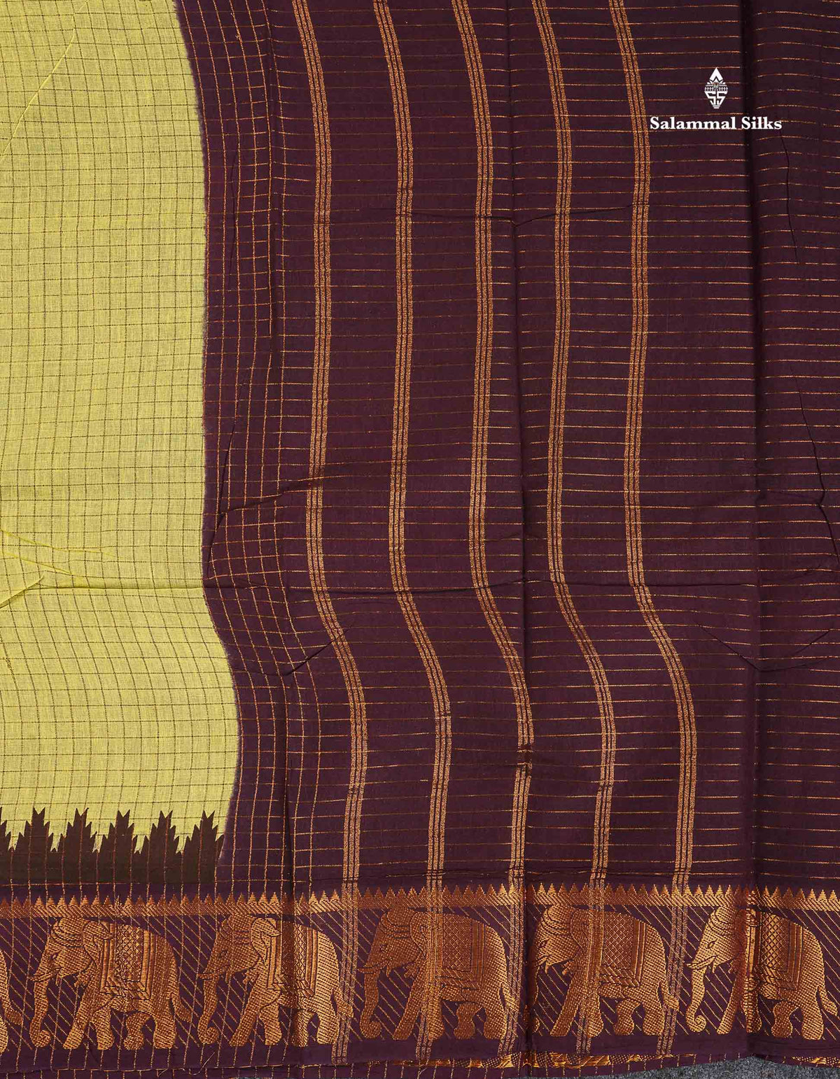 Sungudi Cotton Saree - Light Yellow Colour Body Small Zari Checks With Wine Purple Traditional Border