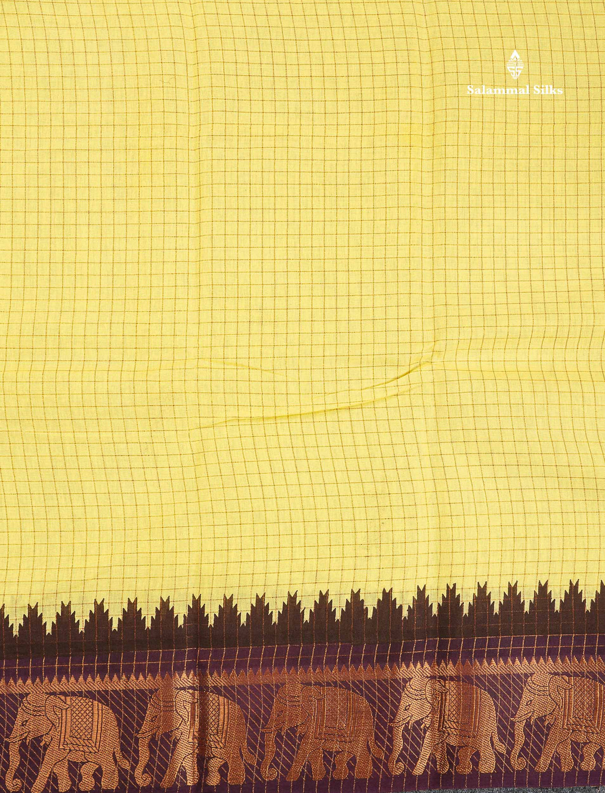 Sungudi Cotton Saree - Light Yellow Colour Body Small Zari Checks With Wine Purple Traditional Border