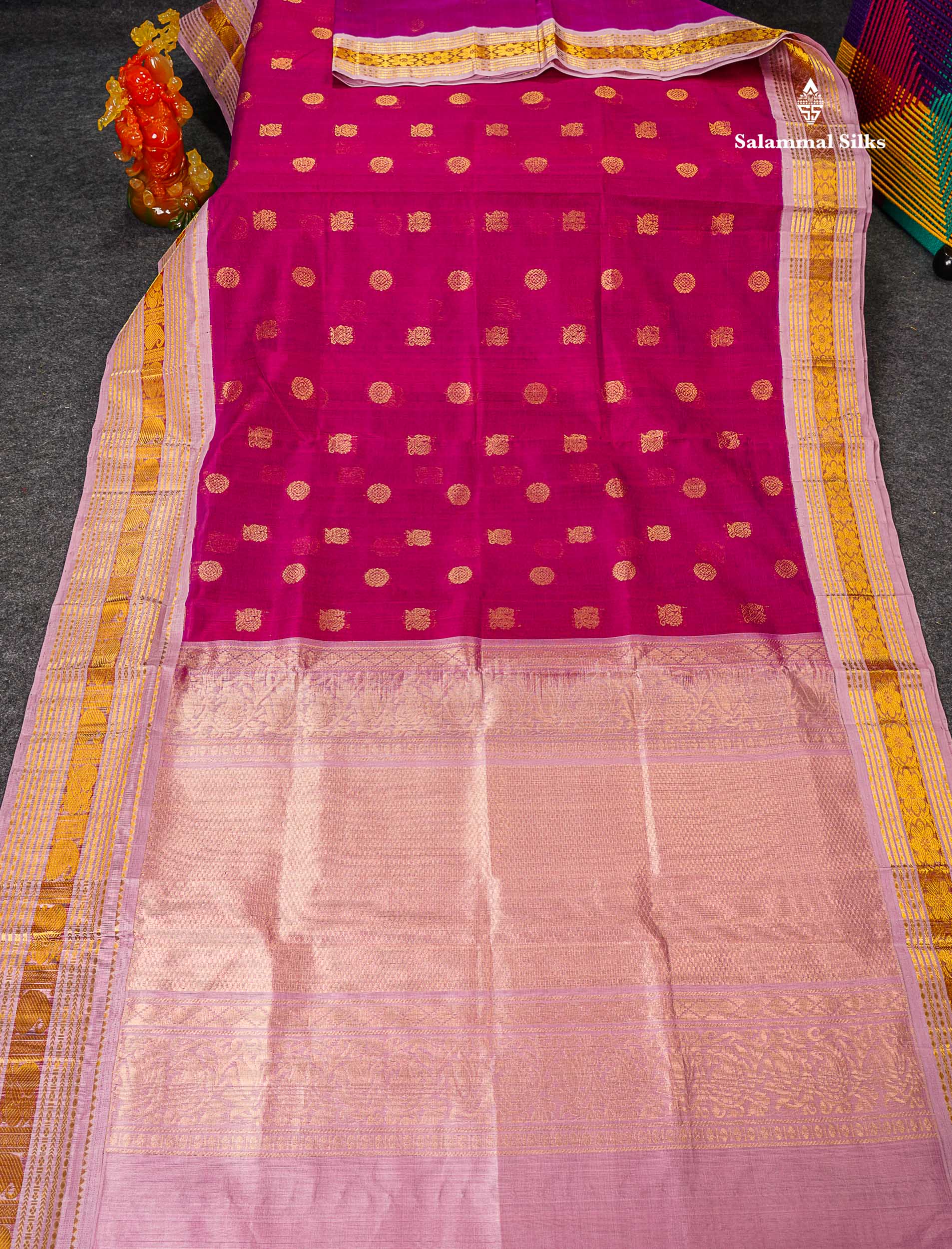 Full View Of Rani Pink Pure Silk Cotton Saree 
