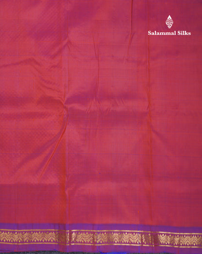 Beautiful Red Pure Kanjivaram Silk Saree With Dual Tone Violet Traditional Small Border