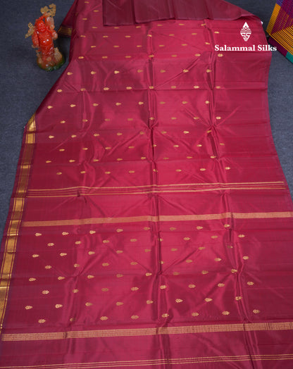 Dark Maroon Beautiful Pure Kanjivaram Silk Saree With Traditional One Side Self Border
