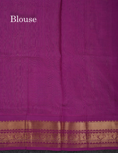 Beautiful Light Pink Checks With Buttas Pure Silk Cotton Saree With Contrast Dark Purple Traditional Border