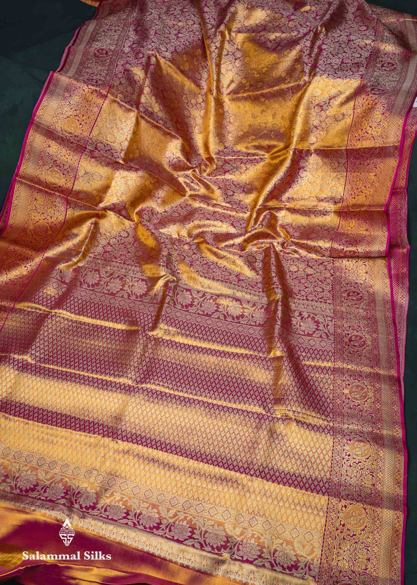 Beautiful Pink Tissue Bridal Menakari Work Pure Kanjivaram Silk Saree With Contrast Magenta Pink Fancy Border