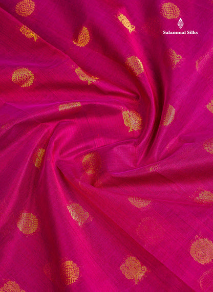 Pure Silk Cotton Saree - Rani Pink Colour Body Chakaram & Mayil Butta With Contrast Dusky Pink Traditional Border