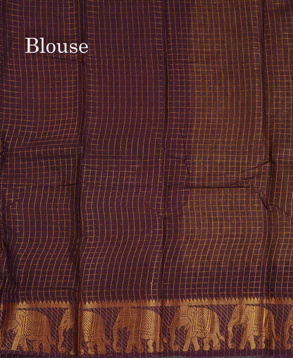 Sungudi Cotton Saree - Light Yellow Colour Body Small Zari Checks With Wine Purple Traditional Border