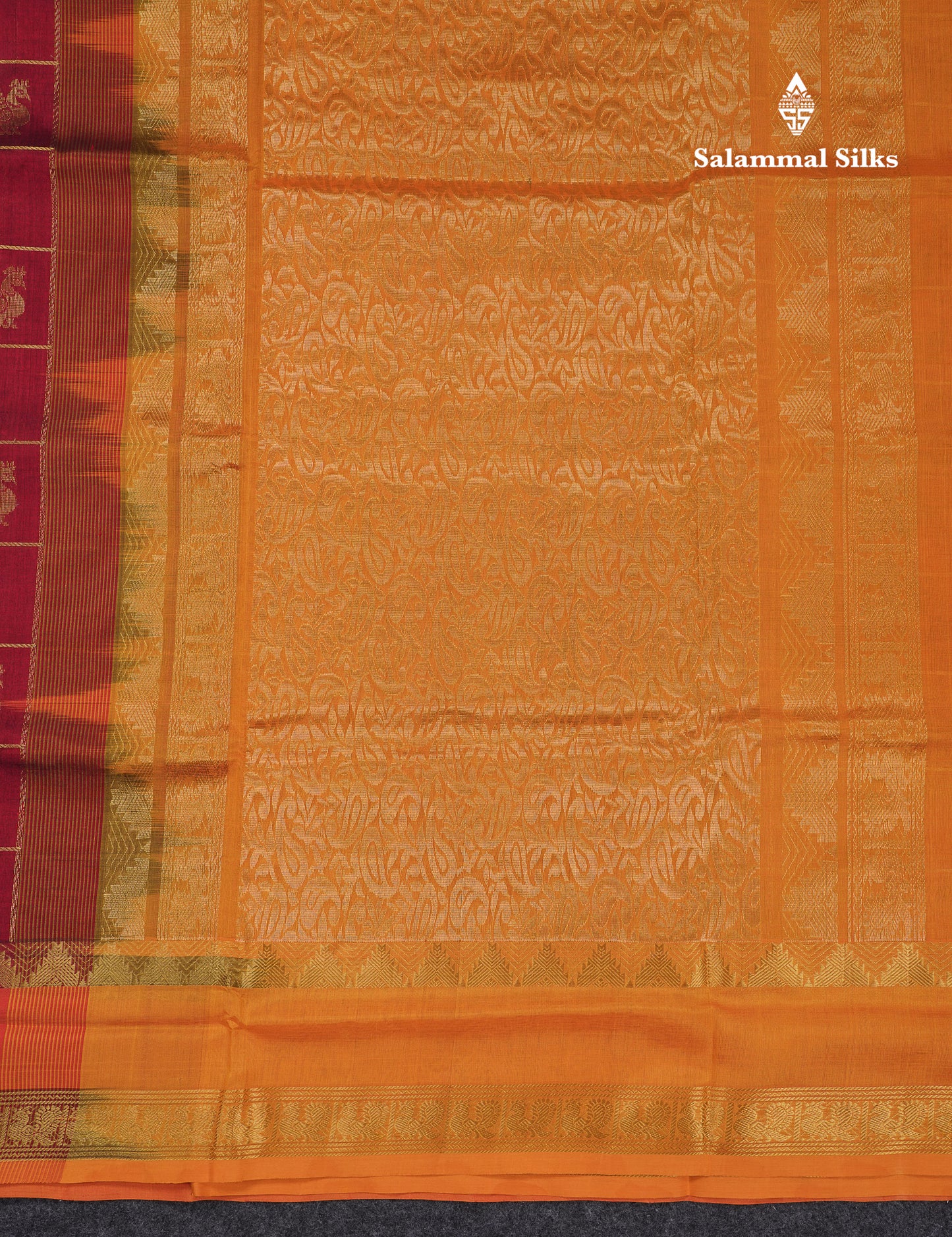Beautiful Maroon Checks With Mango & Peacock Buttas Pure Silk Cotton Saree With Contrast Mustard Yellow Blouse