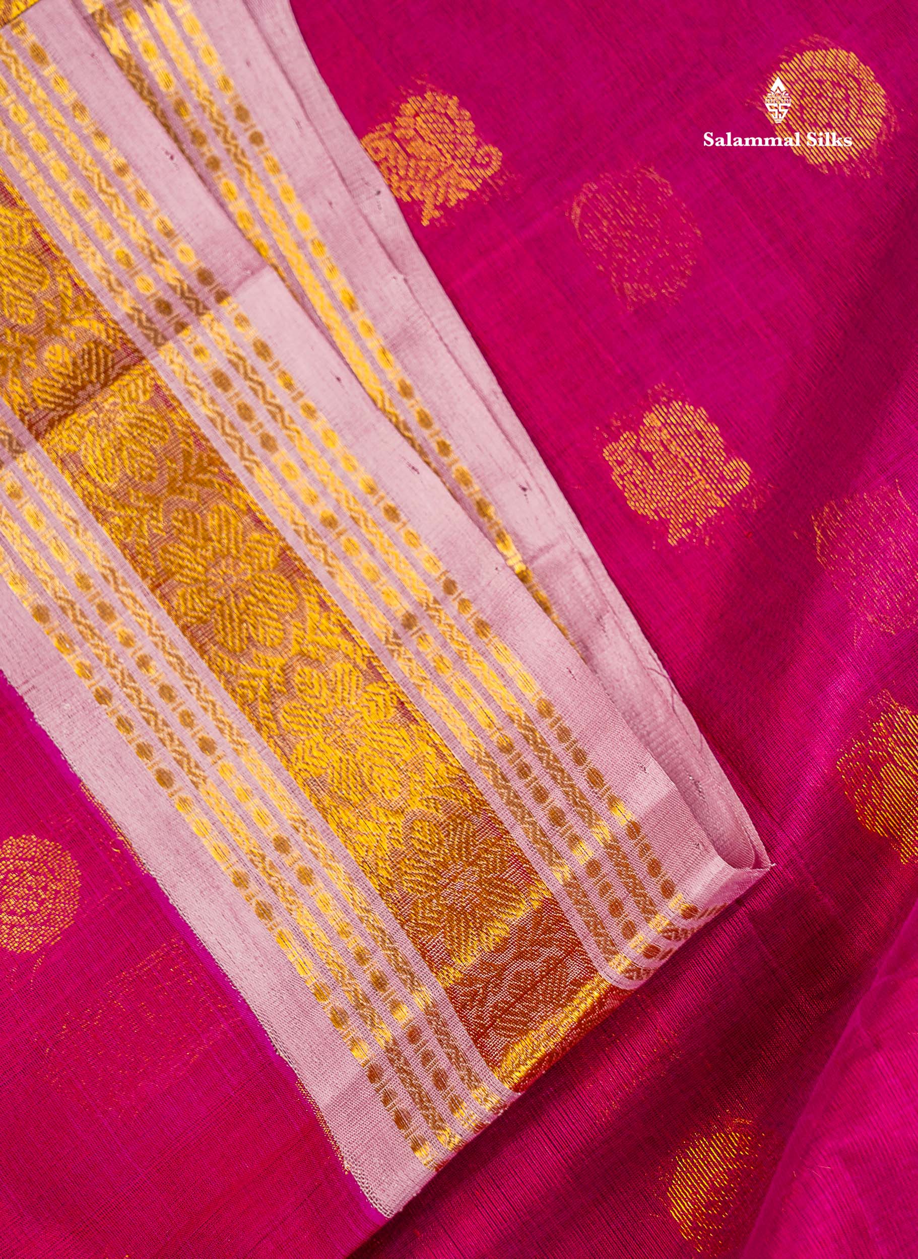 Dusky Pink Border Of Rani Pink Pure Silk Cotton Saree