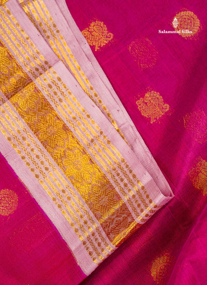 Dusky Pink Border Of Rani Pink Pure Silk Cotton Saree