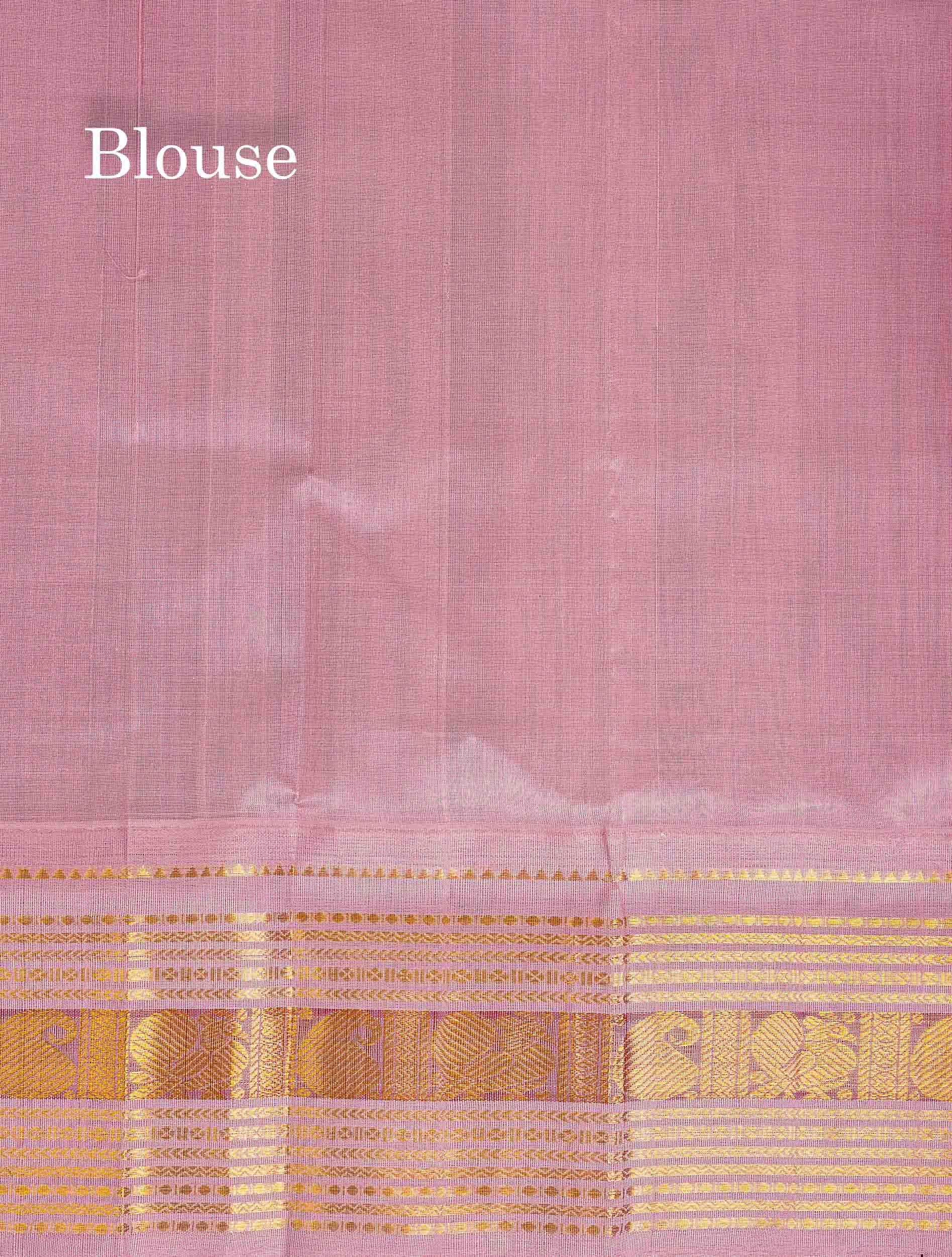 Contrast Dusky Pink Blouse Of Rani Pink Pure Silk Cotton Saree