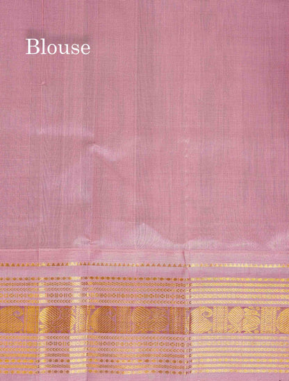 Contrast Dusky Pink Blouse Of Rani Pink Pure Silk Cotton Saree