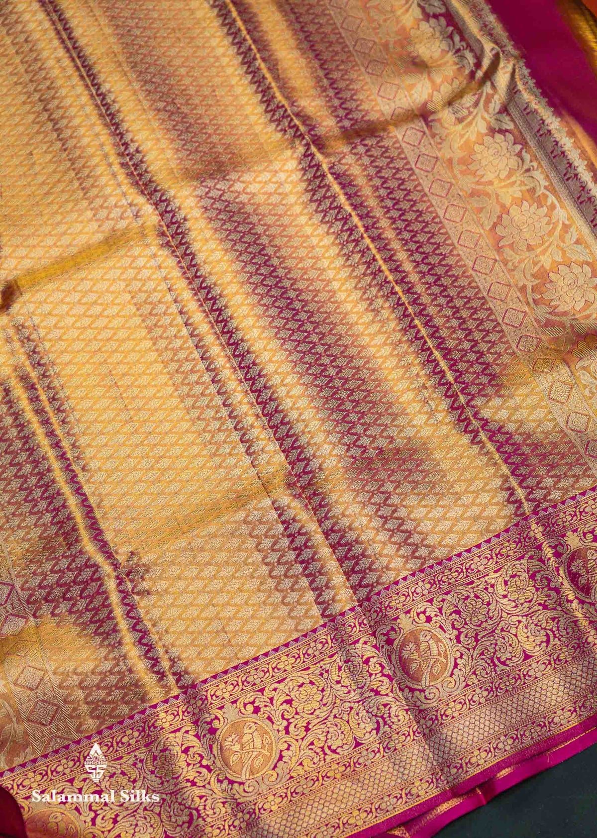 Beautiful Pink Tissue Bridal Menakari Work Pure Kanjivaram Silk Saree With Contrast Magenta Pink Fancy Border