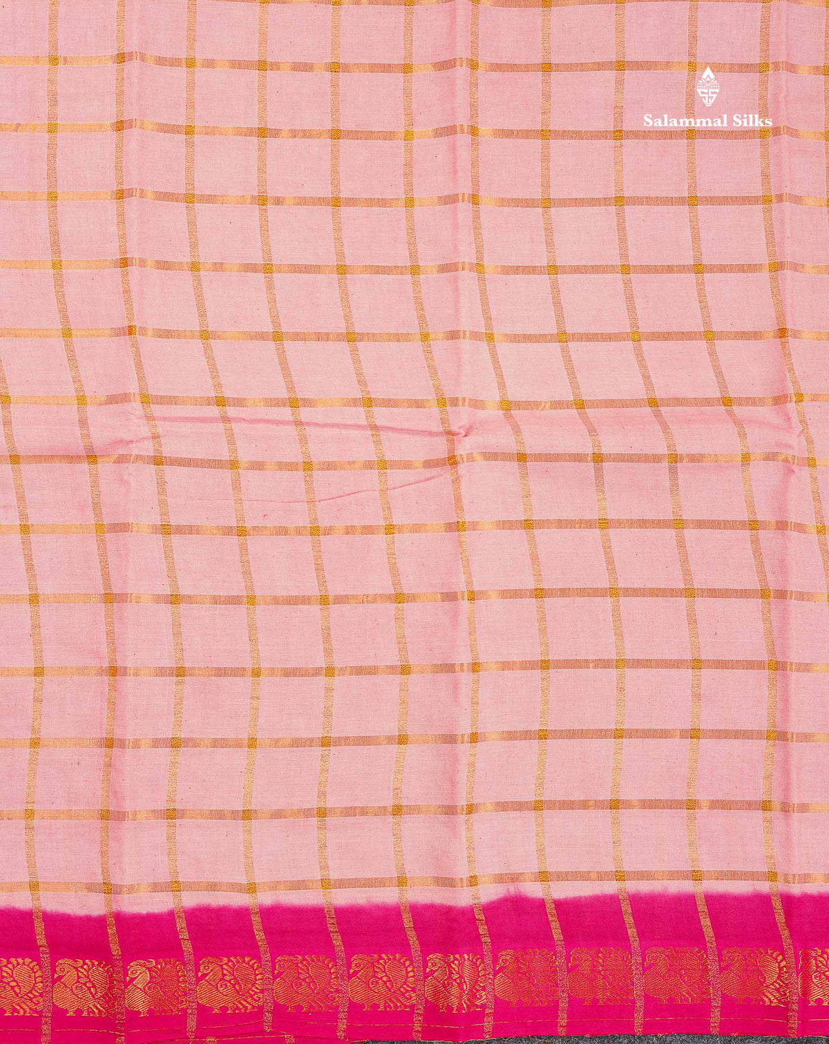 Sungudi Cotton Saree - Baby Pink Colour Body Zari Checks With Contrast Pink Traditional Border