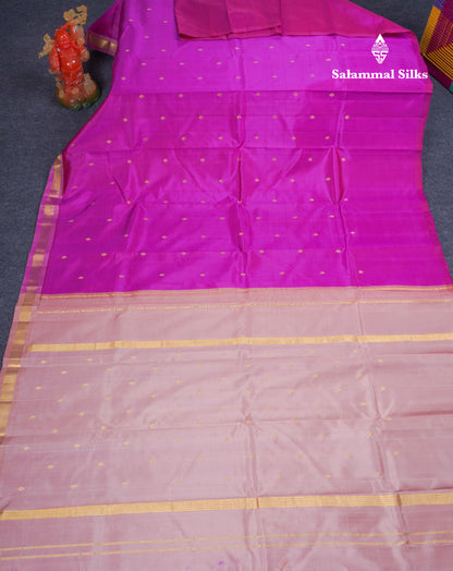 Beautiful Magenta Pink Pure Kanjivaram Silk Saree With Lavender Traditional One Side Borde