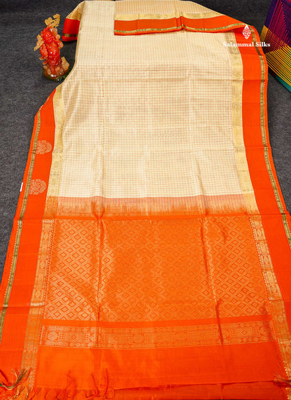 Full View Of Cream Pure Silk Cotton Saree 
