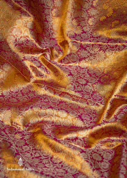 Beautiful Pink Tissue Bridal Menakari Work Pure Kanjivaram Silk Saree With Contrast Magenta Pink Fancy Border