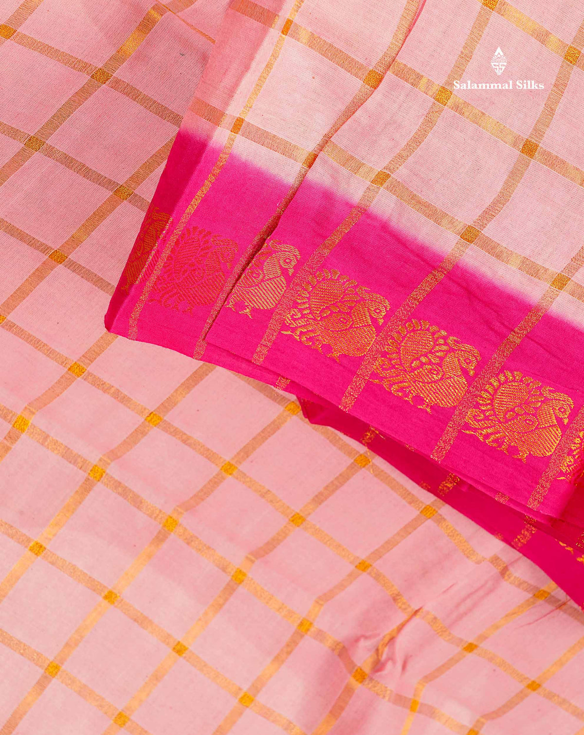 Sungudi Cotton Saree - Baby Pink Colour Body Zari Checks With Contrast Pink Traditional Border