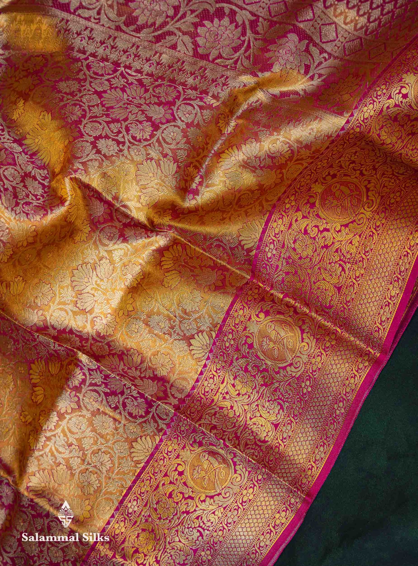 Beautiful Pink Tissue Bridal Menakari Work Pure Kanjivaram Silk Saree With Contrast Magenta Pink Fancy Border