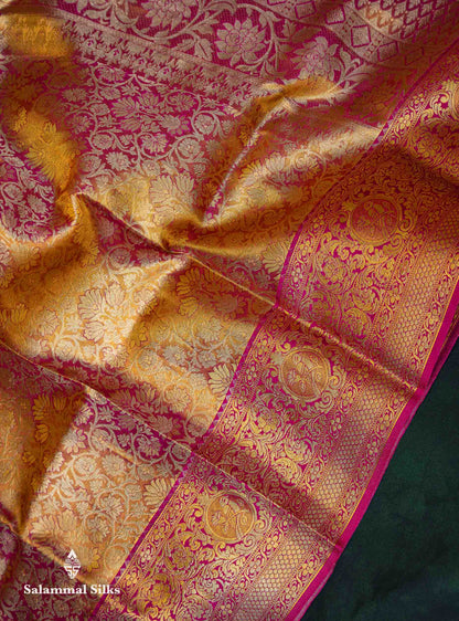 Beautiful Pink Tissue Bridal Menakari Work Pure Kanjivaram Silk Saree With Contrast Magenta Pink Fancy Border