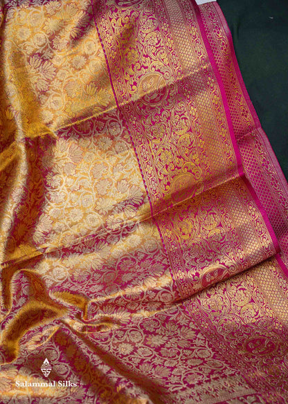 Beautiful Pink Tissue Bridal Menakari Work Pure Kanjivaram Silk Saree With Contrast Magenta Pink Fancy Border