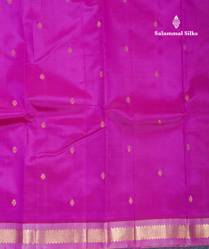 Beautiful Magenta Pink Pure Kanjivaram Silk Saree With Lavender Traditional One Side Borde