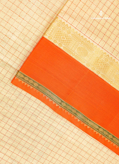 Orange Border Of Cream Pure Silk Cotton Saree 