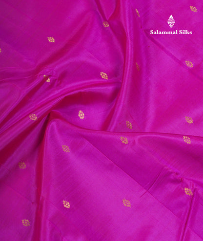 Beautiful Magenta Pink Pure Kanjivaram Silk Saree With Lavender Traditional One Side Borde